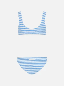 Hellblau gestreifter klassischer Crinkle-Bikini für Mädchen von Baker