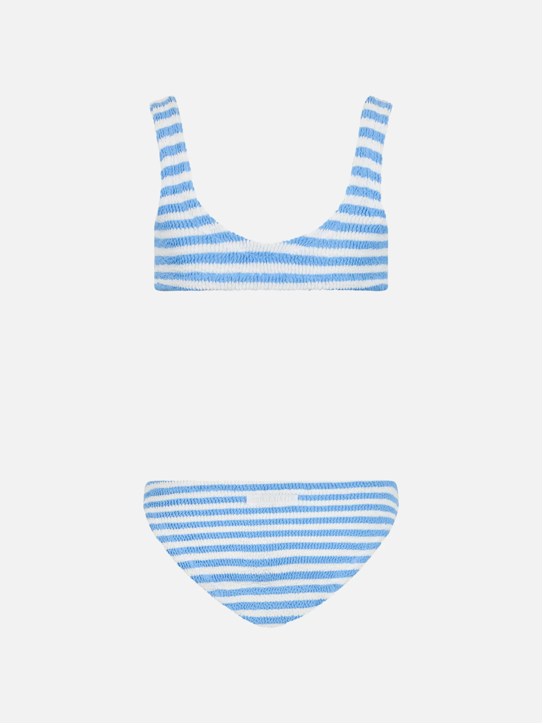 Hellblau gestreifter klassischer Crinkle-Bikini für Mädchen von Baker