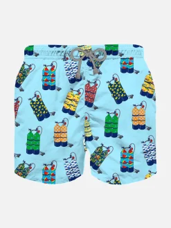 Hellblaue Badeshorts für Jungen mit Scuba-Print