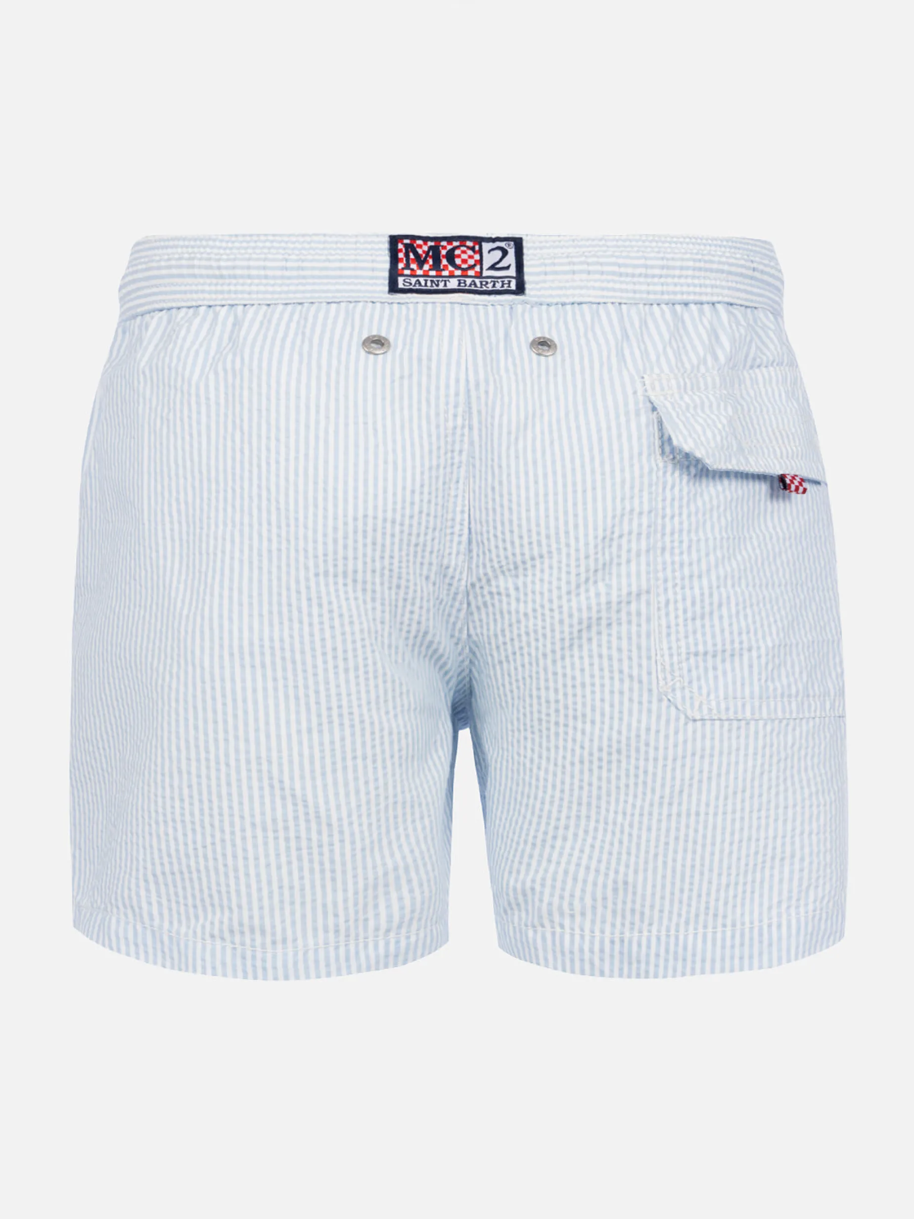 Hellblaue Badeshorts für Jungen mit Streifenmuster