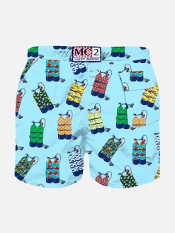 Hellblaue Badeshorts für Jungen mit Scuba-Print