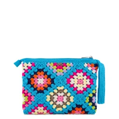 Hellblaue Häkel-Clutch „Parisienne“ mit Saint-Barth-Stickerei