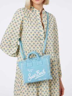 Hellblaue Mini-Kosmetiktasche aus Baumwollcanvas