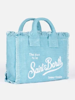 Hellblaue Mini-Kosmetiktasche aus Baumwollcanvas