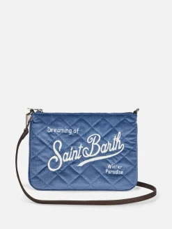 Hellblaue Parisienne Sherpa Umhängetasche Clutch aus Samtstepp
