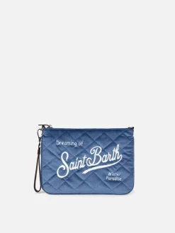 Hellblaue Parisienne Sherpa Umhängetasche Clutch aus Samtstepp
