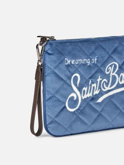 Hellblaue Parisienne Sherpa Umhängetasche Clutch aus Samtstepp