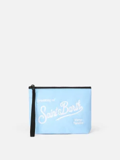 Hellblaue Puffer-Pochette Aline mit Logo-Stickerei