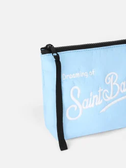 Hellblaue Puffer-Pochette Aline mit Logo-Stickerei