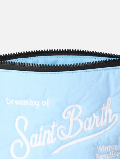 Hellblaue Puffer-Pochette Aline mit Logo-Stickerei