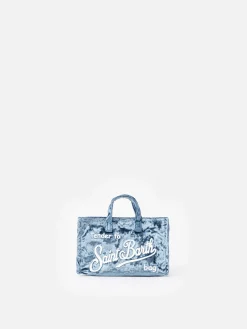 Hellblaue Telefontasche aus Chenille mit Saint Barth-Logostickerei