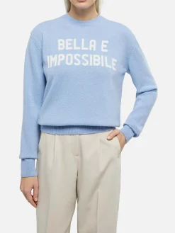 Hellblauer Damenpullover New Queen mit Bella e Impossibile-Print