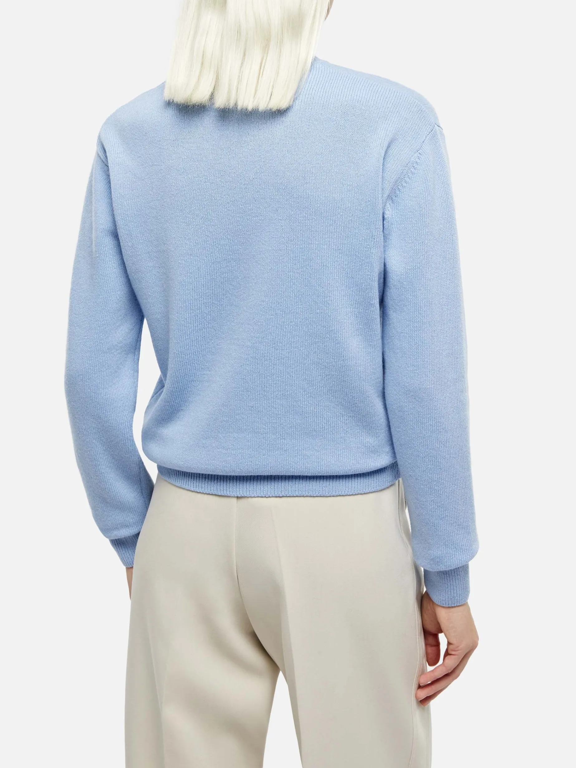 Hellblauer Damenpullover New Queen mit Bella e Impossibile-Print