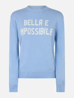 Hellblauer Damenpullover New Queen mit Bella e Impossibile-Print
