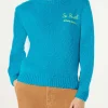 Hellblauer gebürsteter Damenpullover mit Stickerei