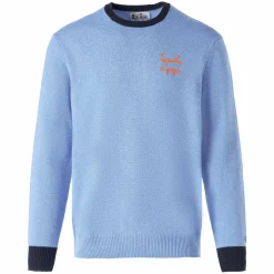 Hellblauer Herrenpullover mit Tequila à Gogo-Stickerei