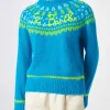 Hellblauer nordischer Jacquard-Pullover für Damen mit Rundhalsausschnitt