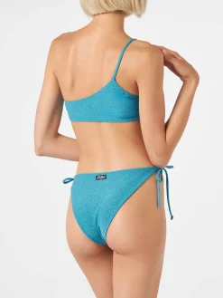 Hellblauer One-Shoulder-Bralette-Bikini für Damen