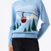 Hellblauer Pullover für Damen New Queen Courma Pines Postkartendruck