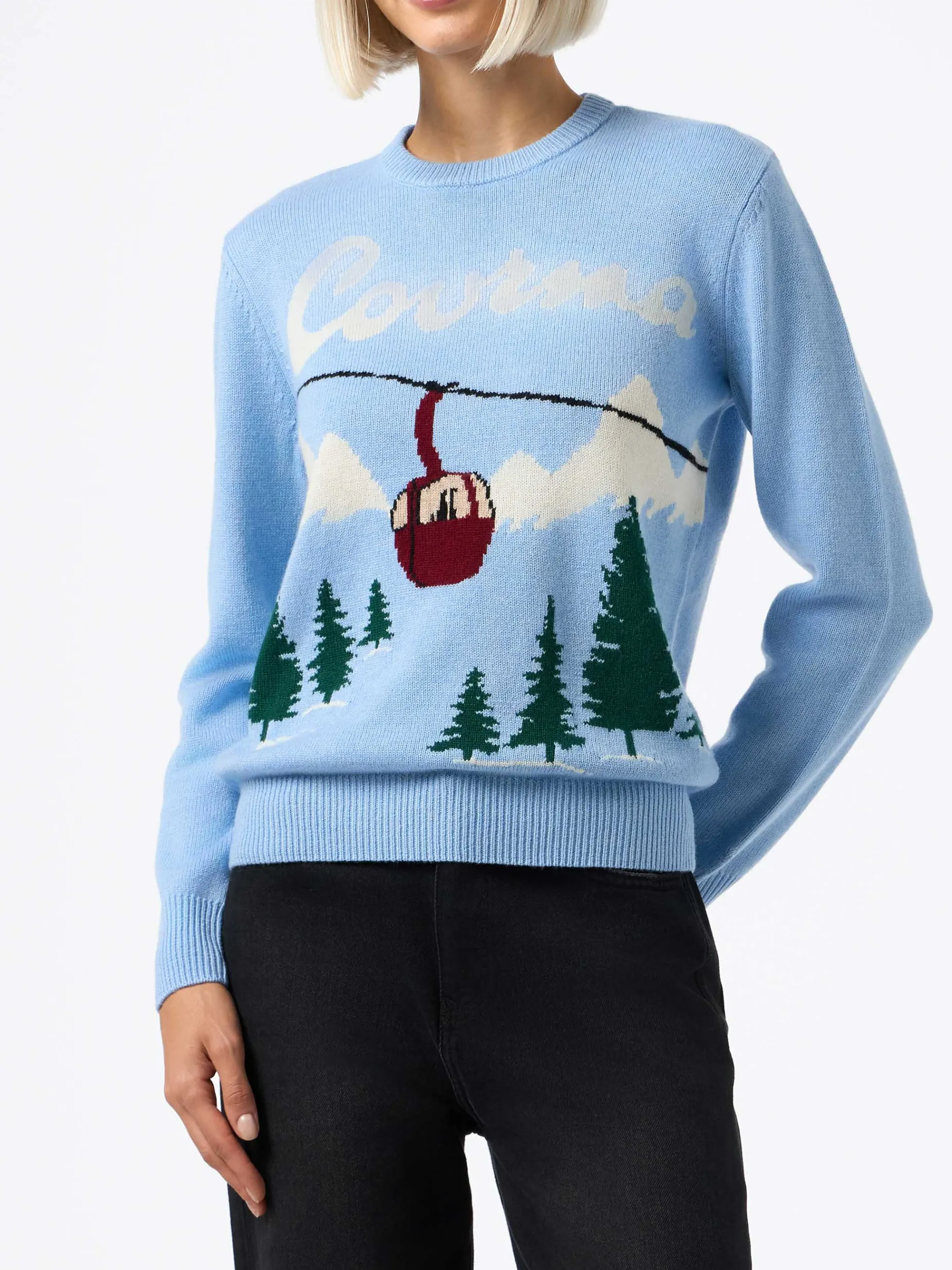 Hellblauer Pullover für Damen New Queen Courma Pines Postkartendruck