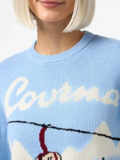 Hellblauer Pullover für Damen New Queen Courma Pines Postkartendruck
