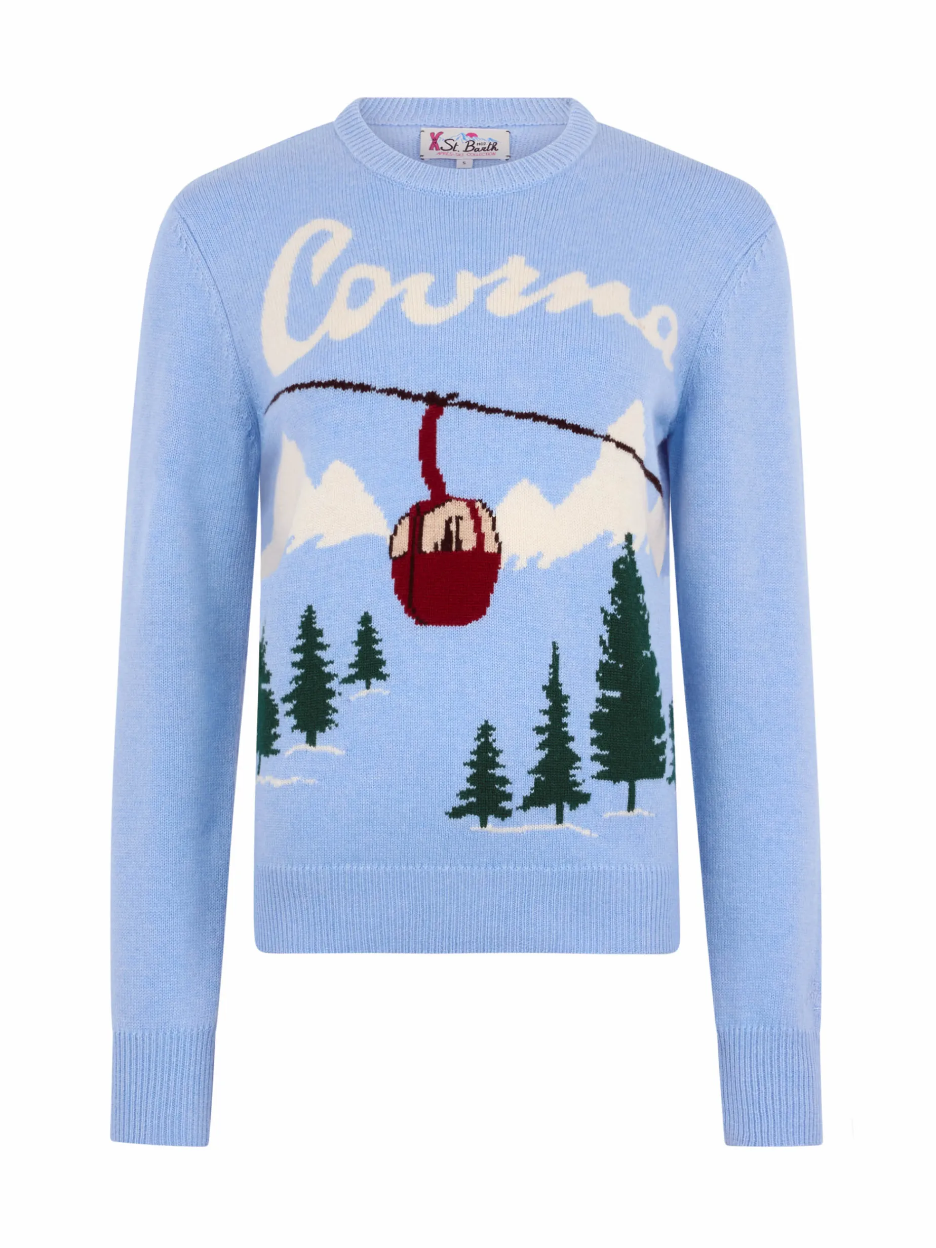 Hellblauer Pullover für Damen New Queen Courma Pines Postkartendruck