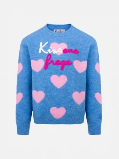 Hellblauer Rundhalspullover für Mädchen „Princess“ mit Stickerei „Kissene Frega“