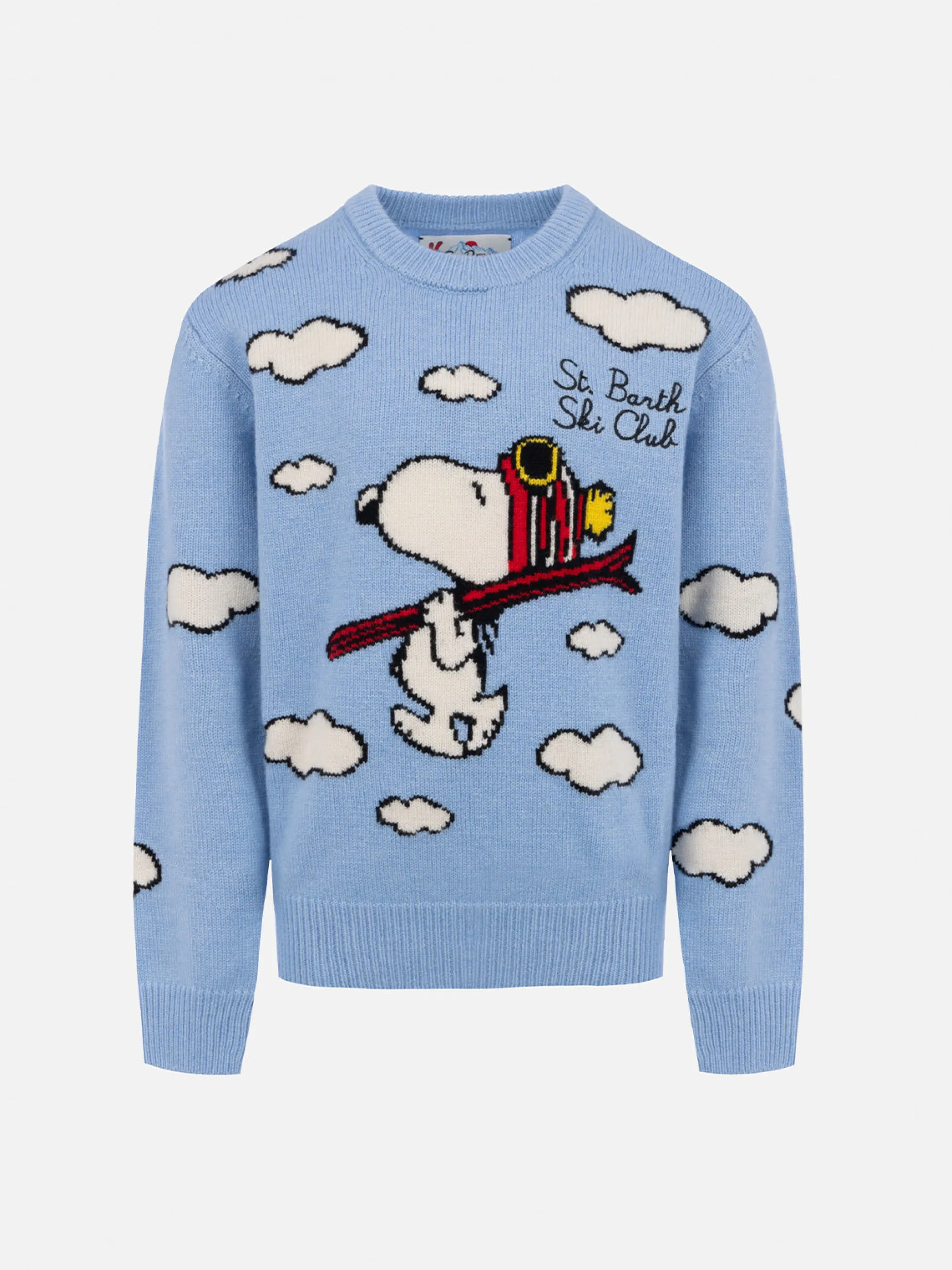 Hellblauer Rundhalspullover Douglas für Jungen mit Peanuts-Ski-Print | SNOOPY PEANUTS SPECIAL EDITION