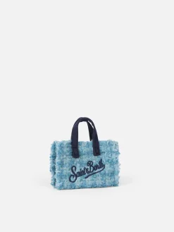 Hellblauer Schlüsselanhänger aus Tweedstoff mit Logostickerei