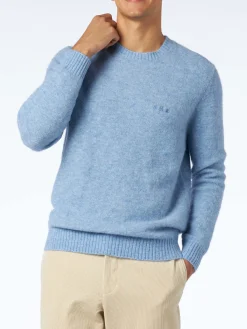 Hellblauer Stretch-Wollpullover für Herren mit St. Barth-Stickerei