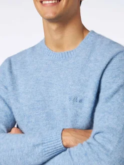 Hellblauer Stretch-Wollpullover für Herren mit St. Barth-Stickerei
