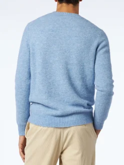 Hellblauer Stretch-Wollpullover für Herren mit St. Barth-Stickerei
