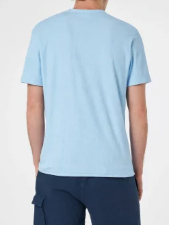 Hellblaues Frottee-T-Shirt Gary für Herren mit St. Barth-Stickerei