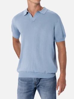 Hellblaues Herren-Strickpoloshirt Sloan