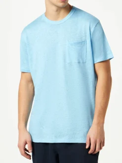 Hellblaues Herren-T-Shirt aus Leinenjersey