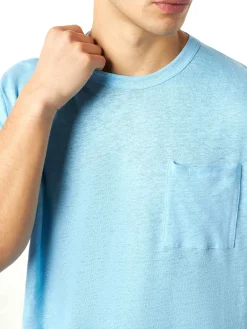 Hellblaues Herren-T-Shirt aus Leinenjersey
