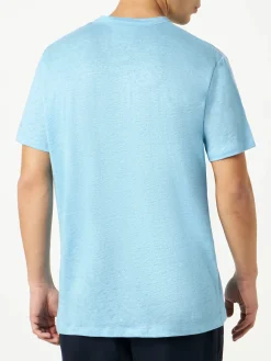 Hellblaues Herren-T-Shirt aus Leinenjersey