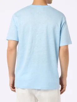 Hellblaues Herren-T-Shirt aus Leinenjersey Ecstasea mit Tasche