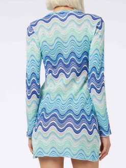 Hellblaues kurzes Damenkleid aus Raschelstrick Imany
