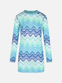 Hellblaues kurzes Damenkleid aus Raschelstrick Imany