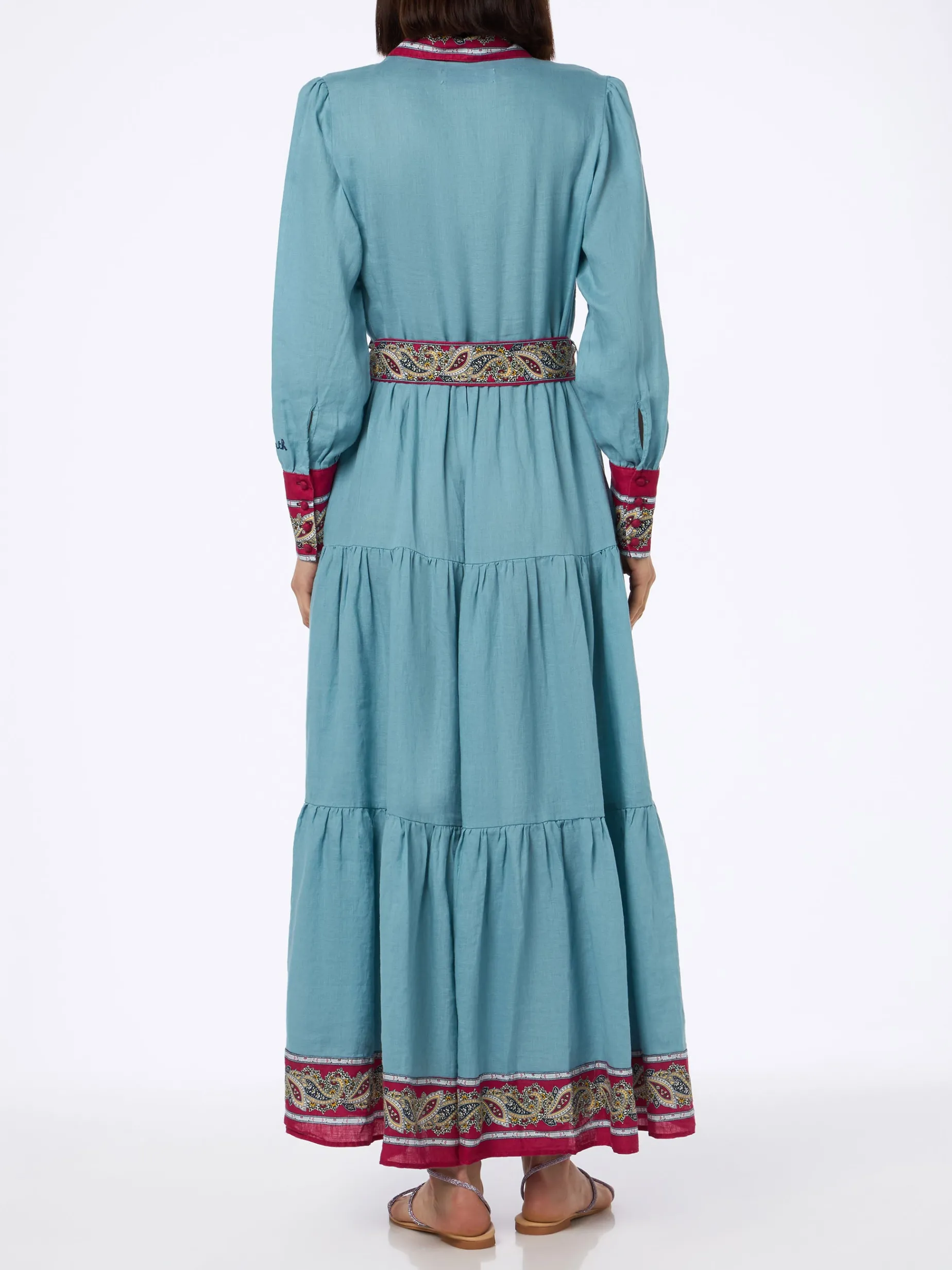 Hellblaues Leinenkleid Jensen für Damen mit platziertem Paisley-Print