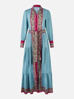 Hellblaues Leinenkleid Jensen für Damen mit platziertem Paisley-Print