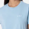 Hellblaues Rundhals-T-Shirt Emilie aus Baumwolljersey für Damen