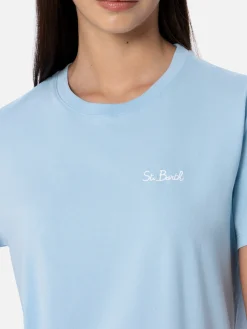 Hellblaues Rundhals-T-Shirt Emilie aus Baumwolljersey für Damen