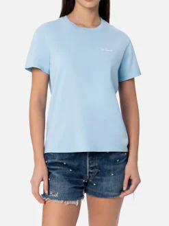 Hellblaues Rundhals-T-Shirt Emilie aus Baumwolljersey für Damen