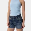 Hellblaues Tanktop aus Baumwolle im Rippenmuster für Damen Ada
