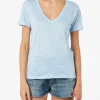 Hellblaues T-Shirt mit V-Ausschnitt aus Leinenjersey Eloise