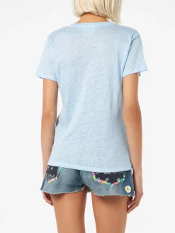 Hellblaues T-Shirt mit V-Ausschnitt aus Leinenjersey Eloise