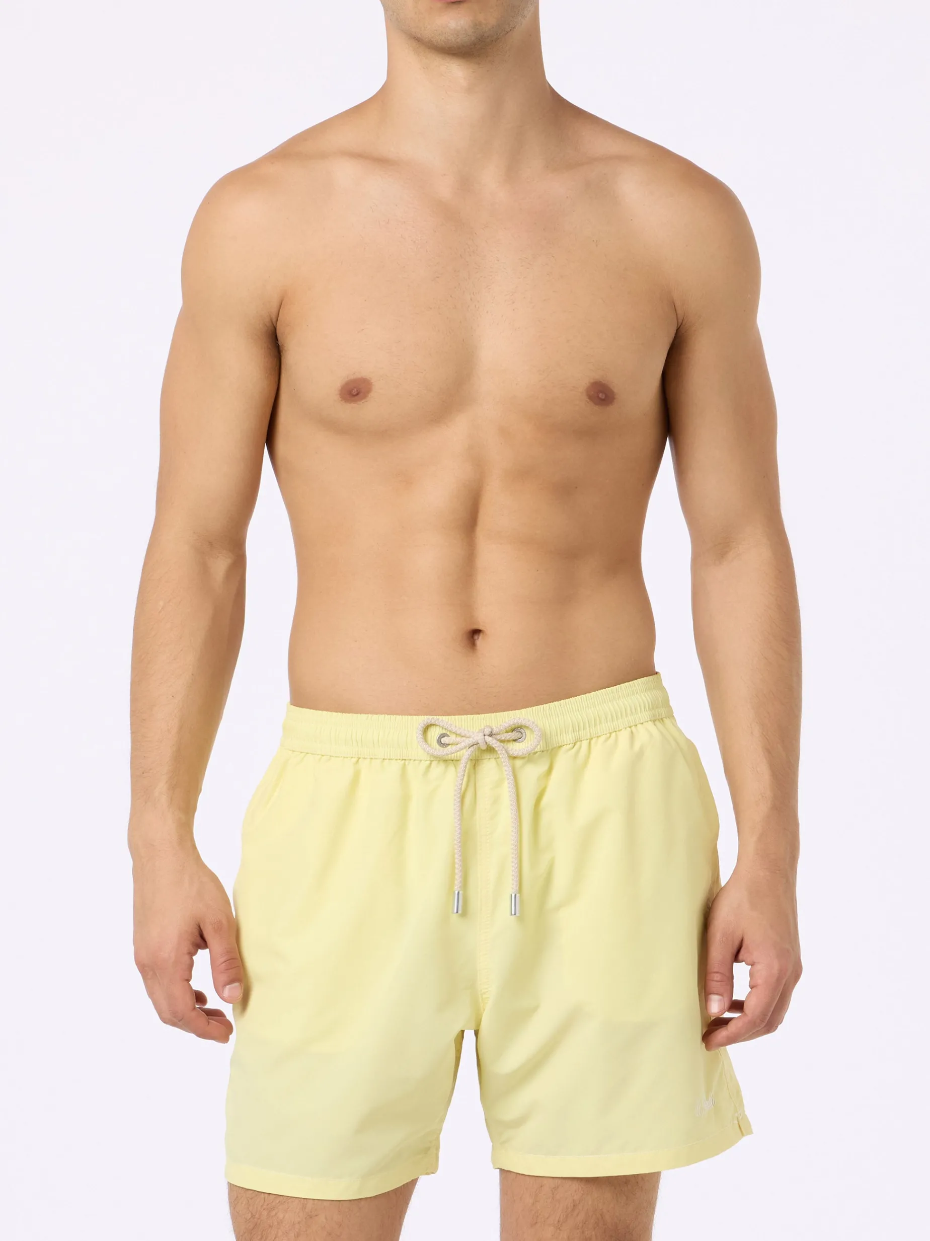 Hellgelbe mittellange Herren-Badeshorts Patmos