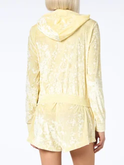 Hellgelber Chenille-Kapuzenpullover mit Reißverschluss für Damen Jasmine